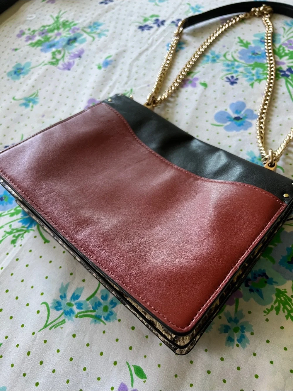 Coach Klare Leather Brown Monogram Crossbody with Snake Print Accent